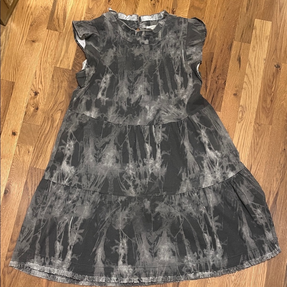 JODIFL Gray Tie-Dye Tiered Sleeveless Dress